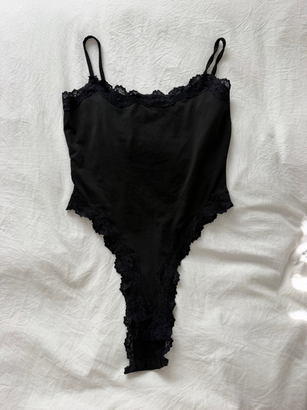 Black Lace-Trim Bodysuit Tank